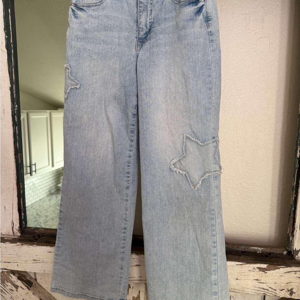 YMI Girl Star Patch Wide Leg Jeans Trendy Y2K Patchwork size 14